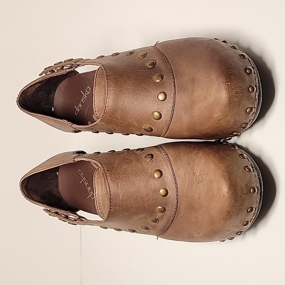 Dansko Ryder Mules Clogs Sz 39 US 8.5 9 Brown Leather Block Heel Studded Comfort - Picture 2 of 16
